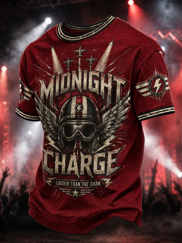 Men's Midnight Charge Retro Biker Rock Print T-Shirt