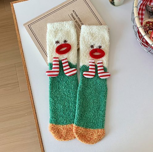 Coral velvet three-dimensional quirky socks