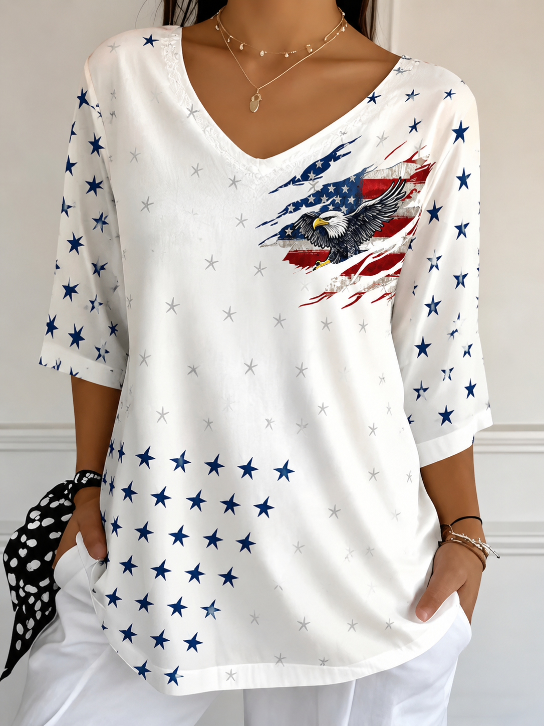 Women's USA Flag Tee 4th of July Patriotic Shirt