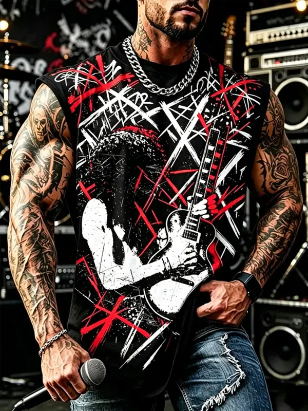 Men's Rock Guitar Graffiti Art Print Tank Top