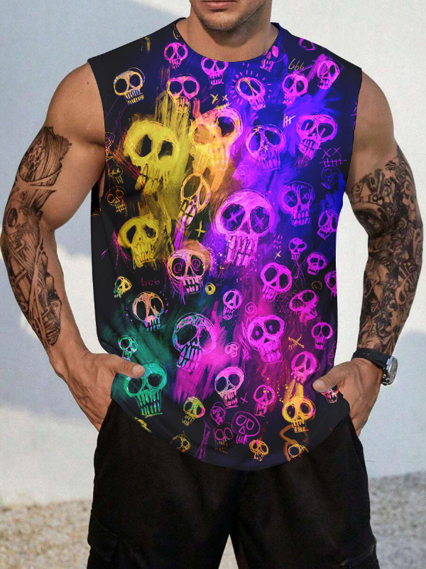 Men's Neon Skull Print Tank Top
