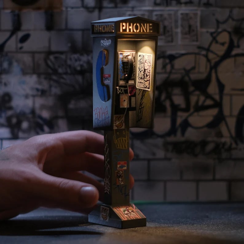 🔥Last Day 49% OFF - 🌟 1:12 Handcrafted Phone Booth – LED Lights & Removable Handset
