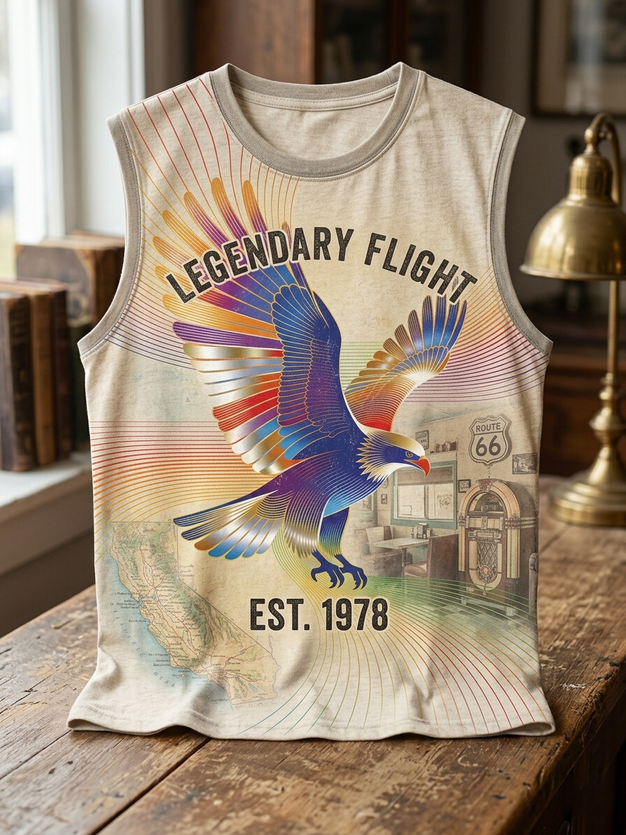 Men's Legendary Flight Retro Eagle Route 66 Art Print Tank Top