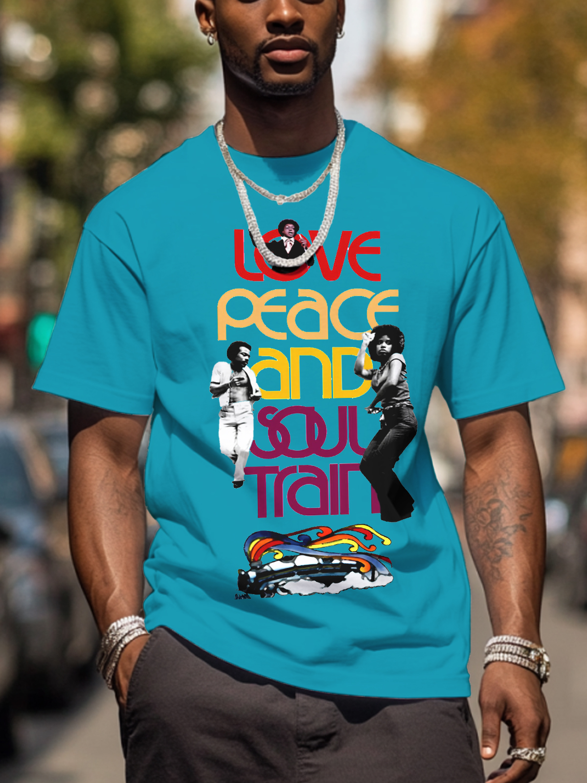 Men's Soul Train Music Print Cotton Casual T-Shirt