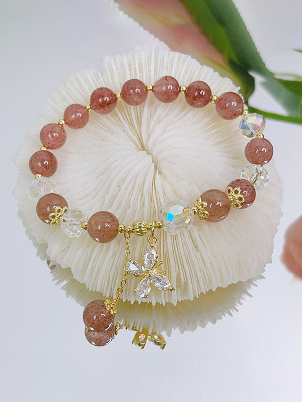 Buddha Stones Natural Amethyst Crystal Spiritual Butterfly Charm Bracelet