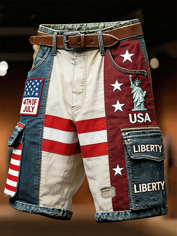 Men's USA Liberty Art Print Casual Shorts