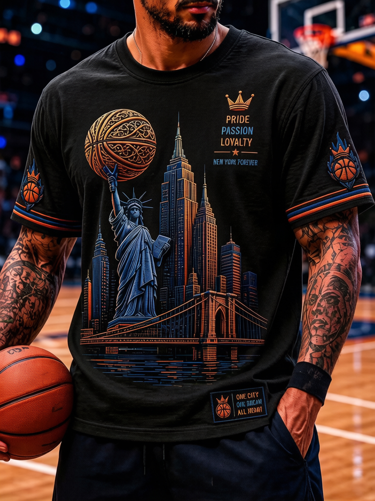 Men's One City One Dream All Night Statue of Liberty Print Casual T-Shirt
