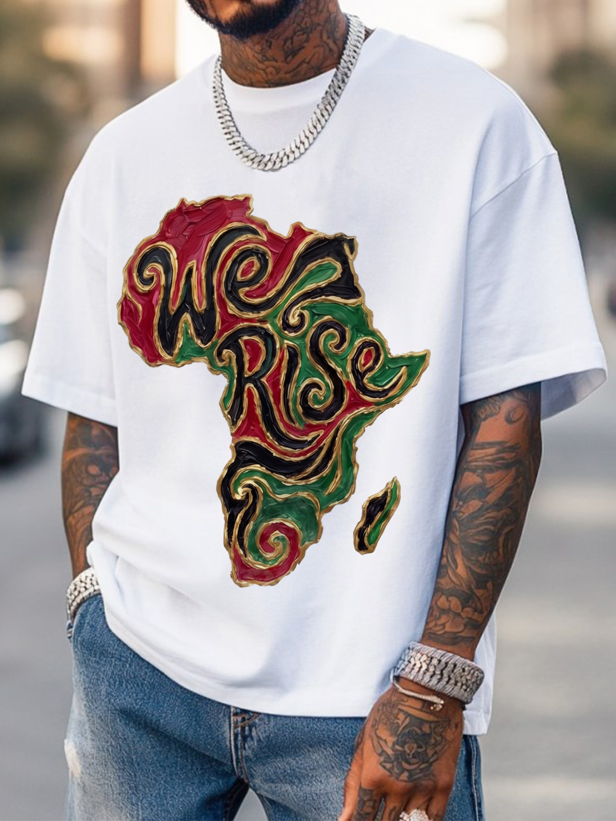 Men's We Rise Map Art Print Cotton Casual T-Shirt