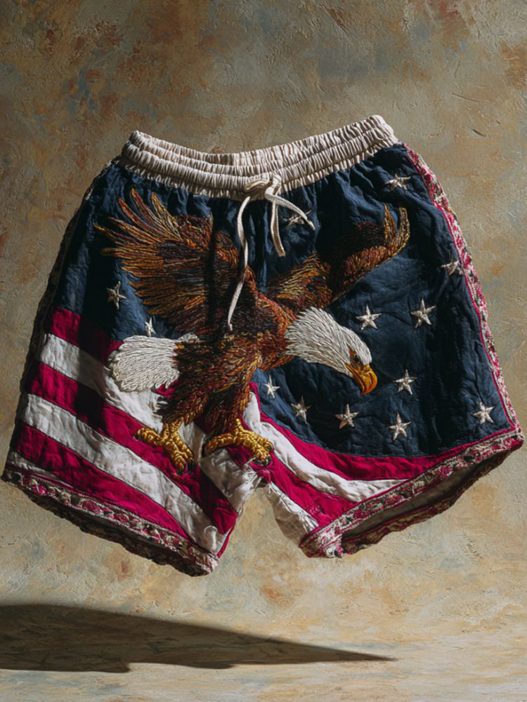 Men's American Flag Bald Eagle Print Casual Shorts