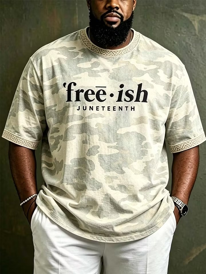 Men's Free-ish Juneteenth Camo Print Casual T-Shirt