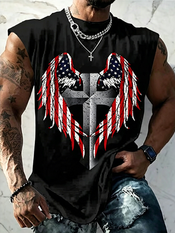 Men's Independence Day Faith Cross Print Casual T-Shirt