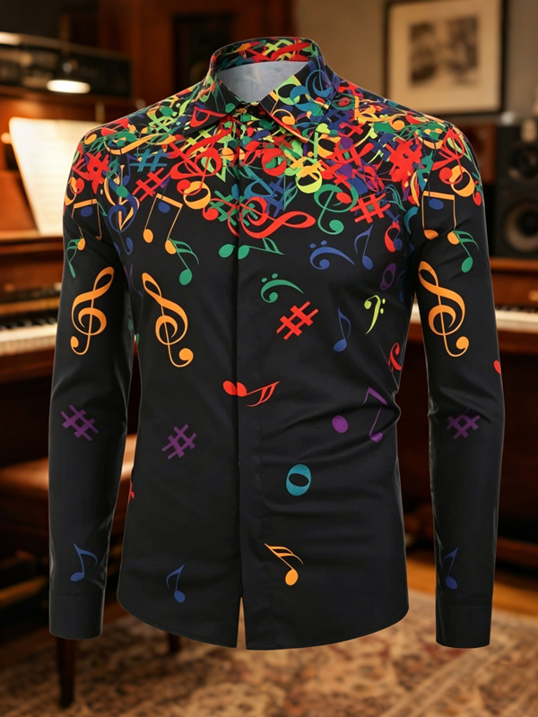 Men's Colored Musical Notes Art Print Long Sleeve Shirt