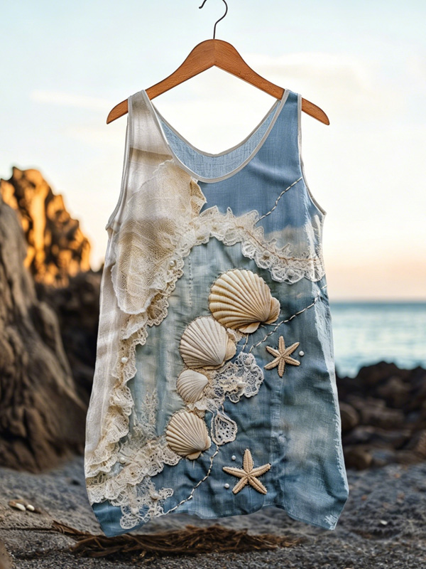 Women's Shell And Lace Applique Art Print Tank Top