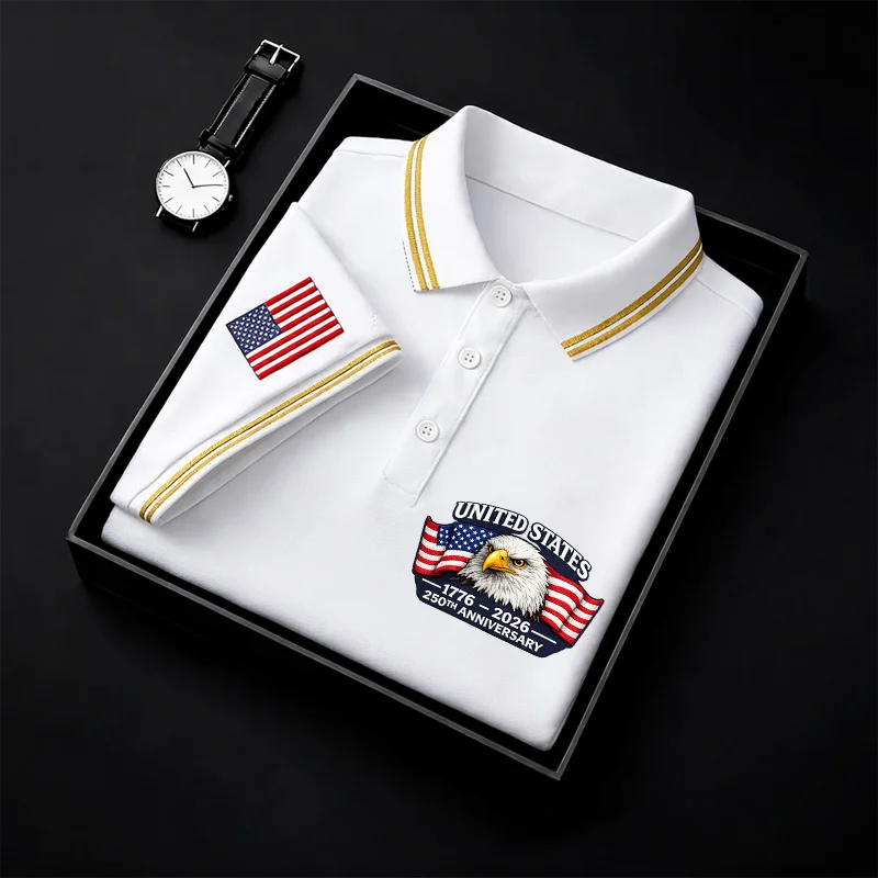 Men's USA 250th Anniversary Eagle Polo Shirt | Patriotic United States 250 Years Premium Golf Top