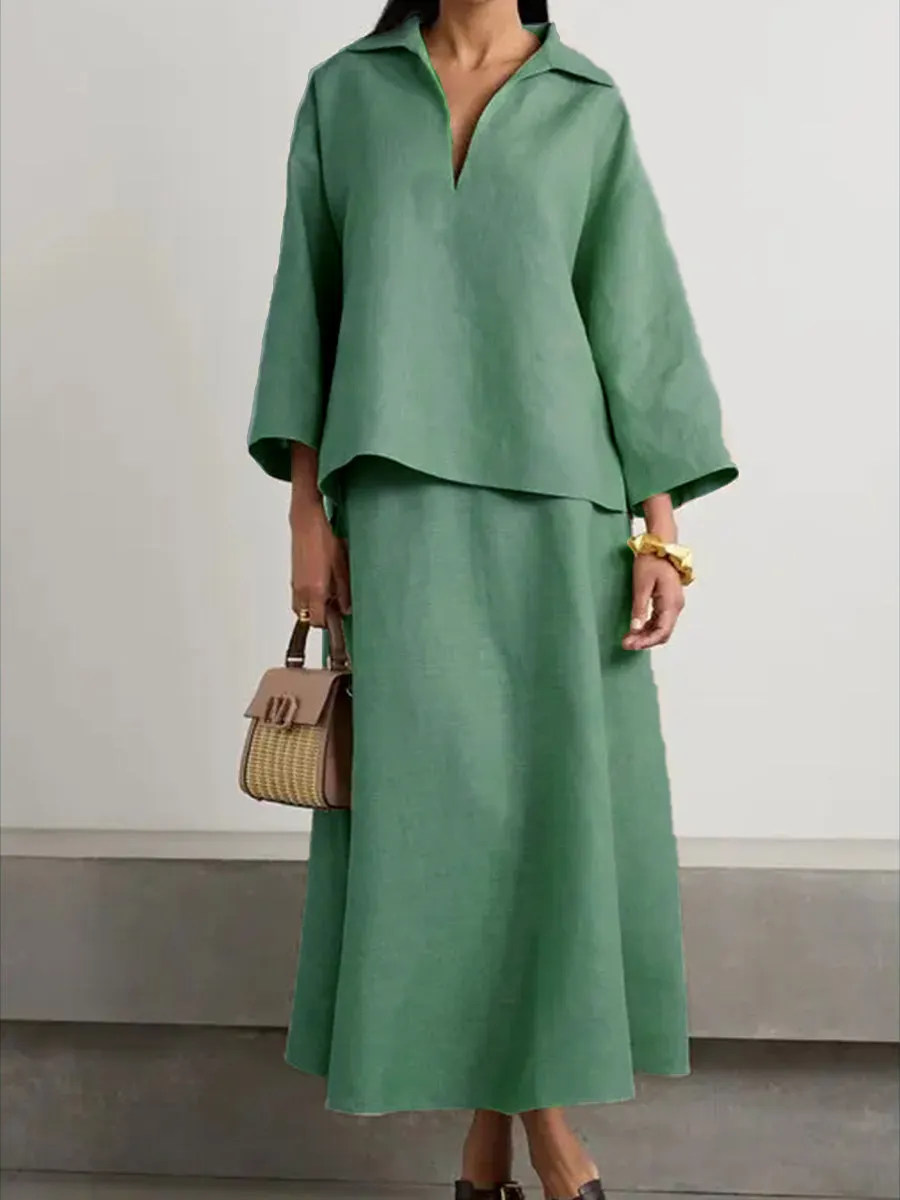 Women's V-neck Top and Skirt Two-piece Suit