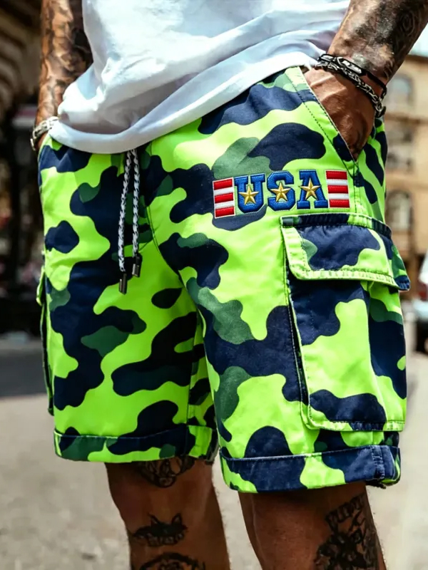 Men's USA Camo Color Block Art Print Casual Shorts