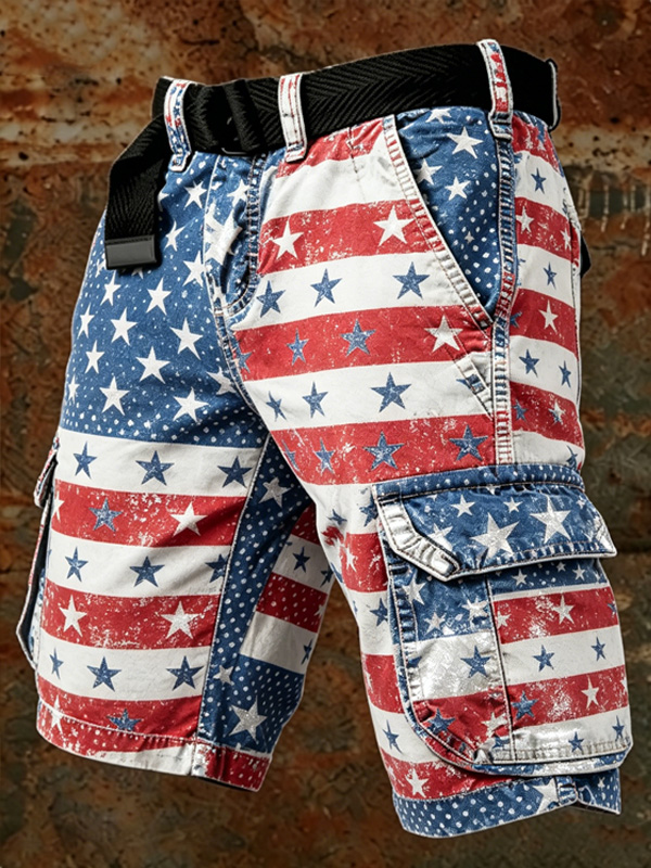 Men's Independence Day Stars and Stripes Print Cargo Shorts