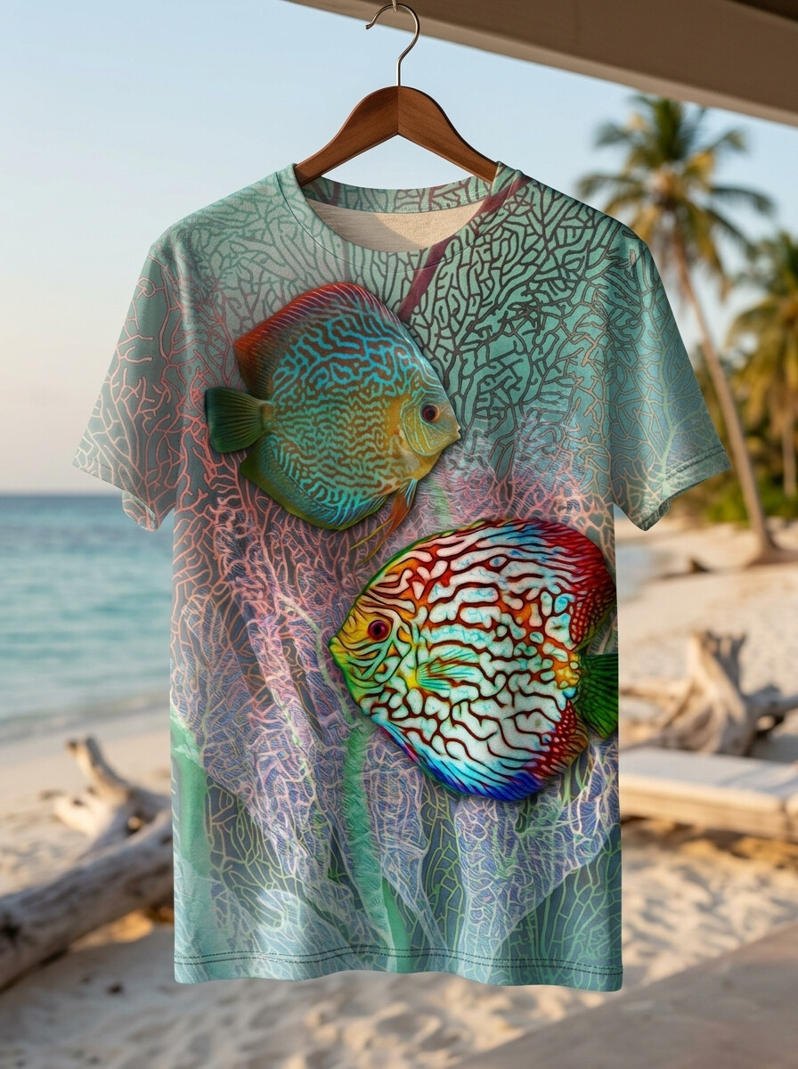 Men's Discus Fish Tropical Style Print Casual T-Shirt