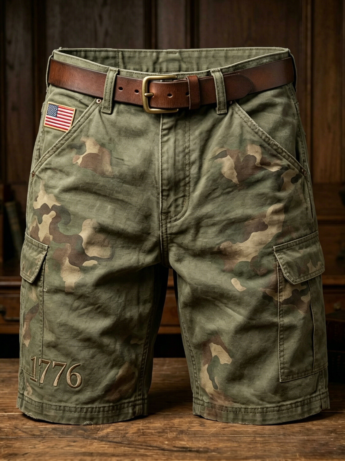 Men's Camouflage American Flag Art Print Denim-Like Cargo Shorts