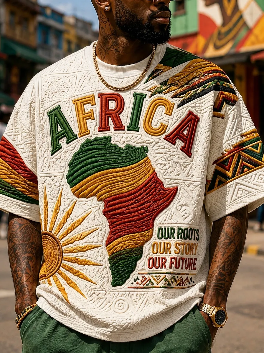 Men's Africa Map Our Roots Our Story Art Print T-Shirt