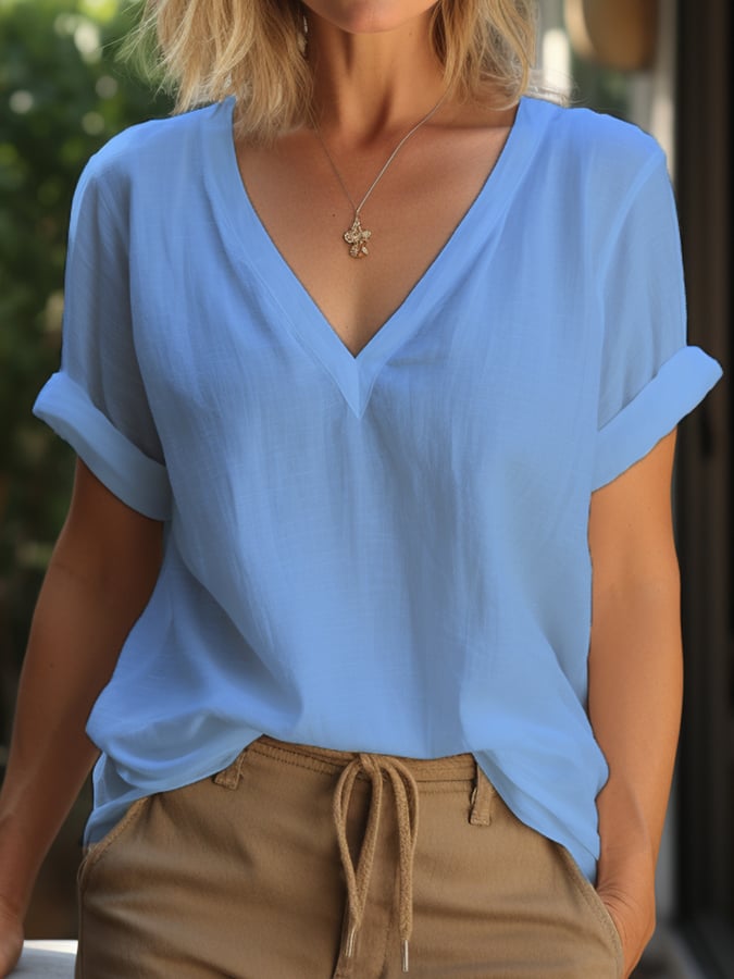 Women's Simple Versatile Cotton Casual V-Neck T-Shirt