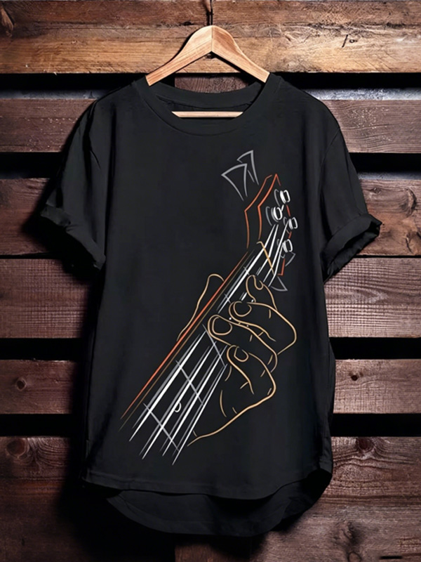 Men's Minimalist Art Guitar Print Casual T-Shirt