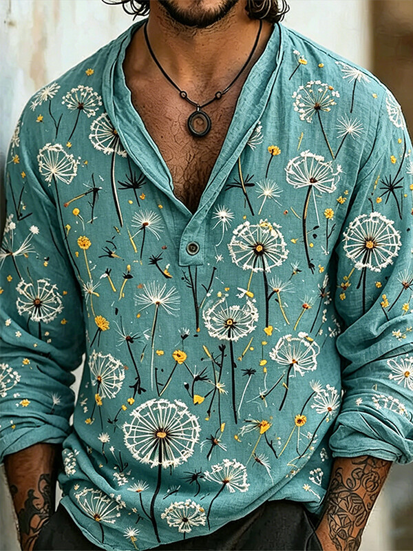 Men's Dandelion Art Print Long Sleeve Shirt