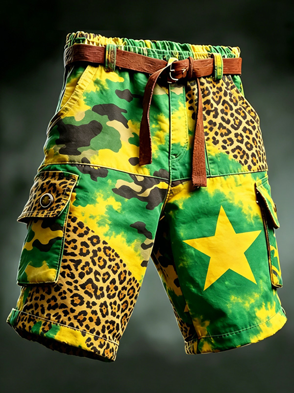 Men's Camo Leopard Star Print Cargo Shorts