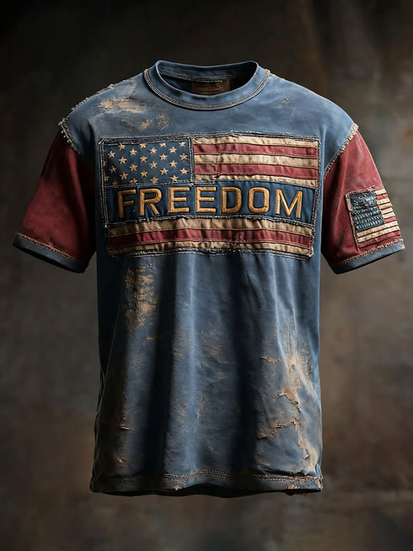 Men's Freedom American Flag Print Casual T-Shirt