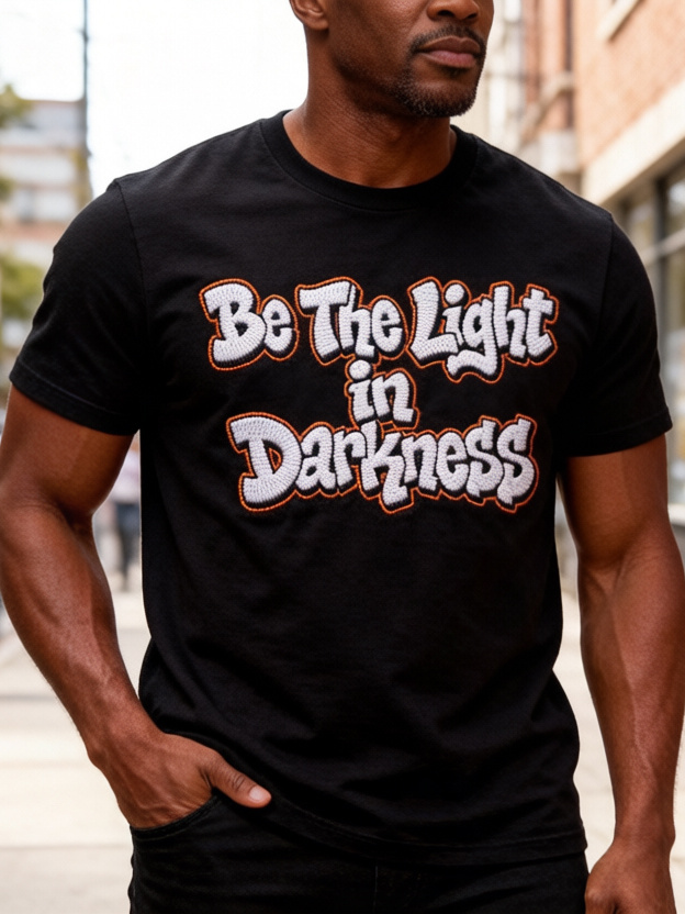 Men's Be The Light In Darkness Print Cotton Casual T-Shirt