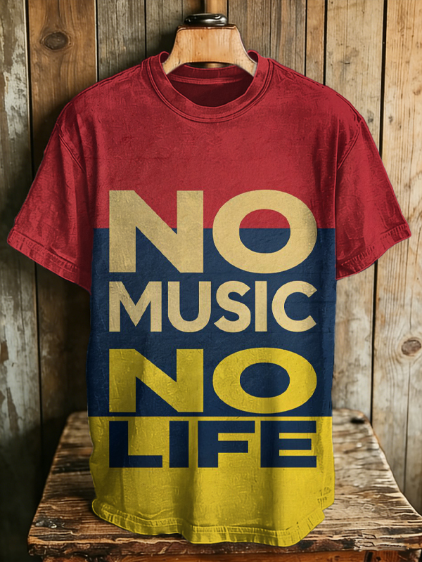 Men's Colorblock No Music No Life Print T-Shirt