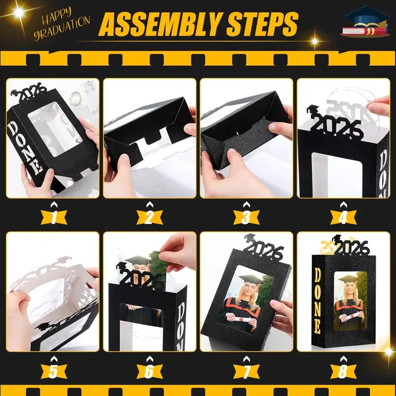 4/8Pcs Graduation Centerpieces for Class of 2026 Fit 4x6in Photo | Fillable Picture Box