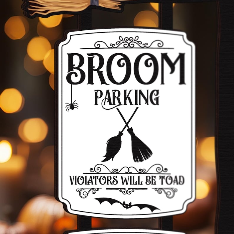 Halloween Broom Parking Sign,Halloween Tiered Tray Decor,Halloween Decor,Witches Broom Post Mini Sign,Spooky Decor,Halloween Party Decor image 6
