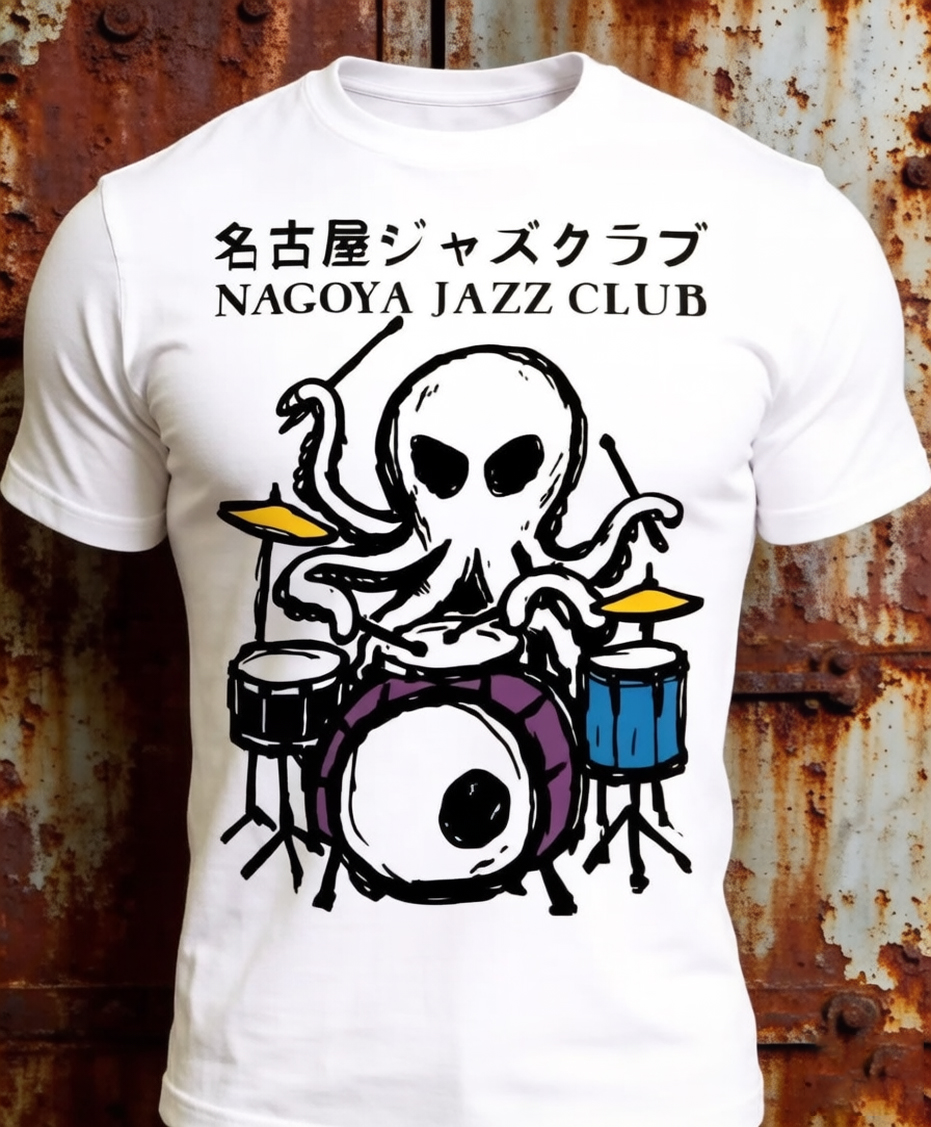 Men's Retro Jazz Club Octopus Drummer Print Cotton Casual T-Shirt
