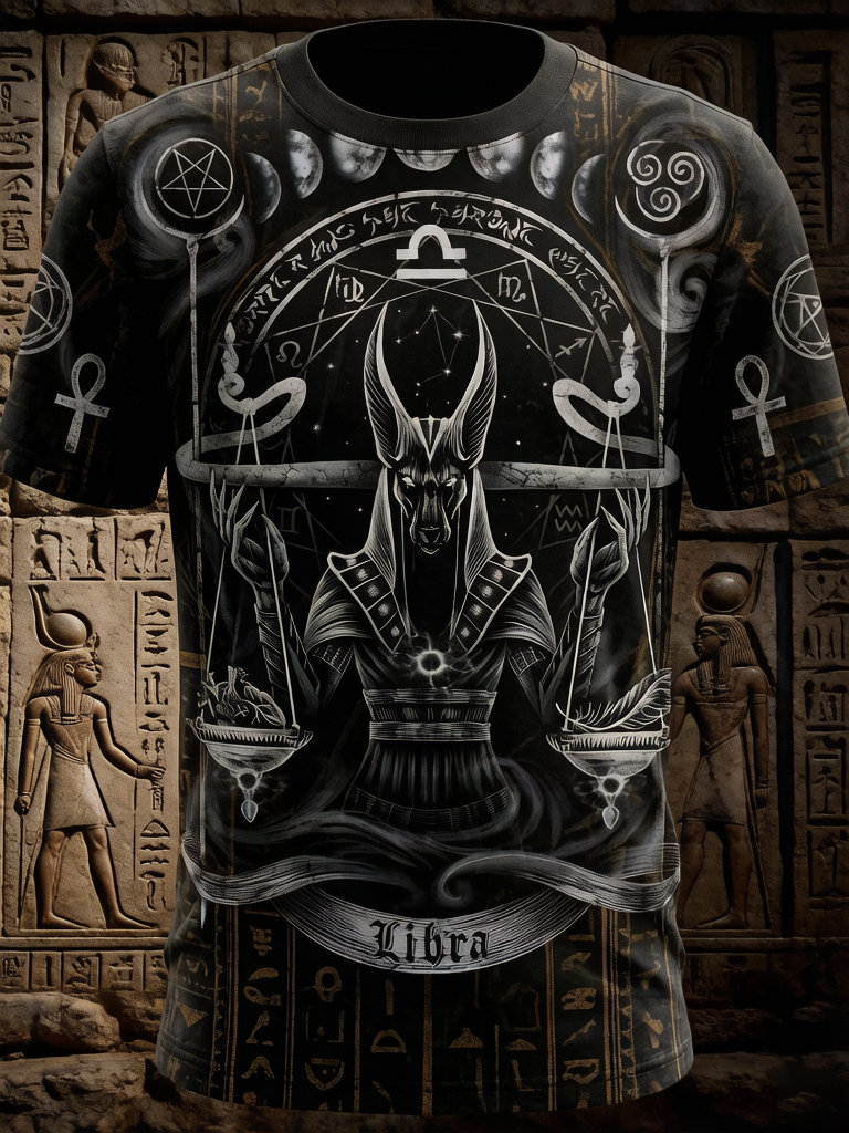 Men's Egyptian Anubis Mystical Libra Ethnic Pattern Art Print T-Shirt