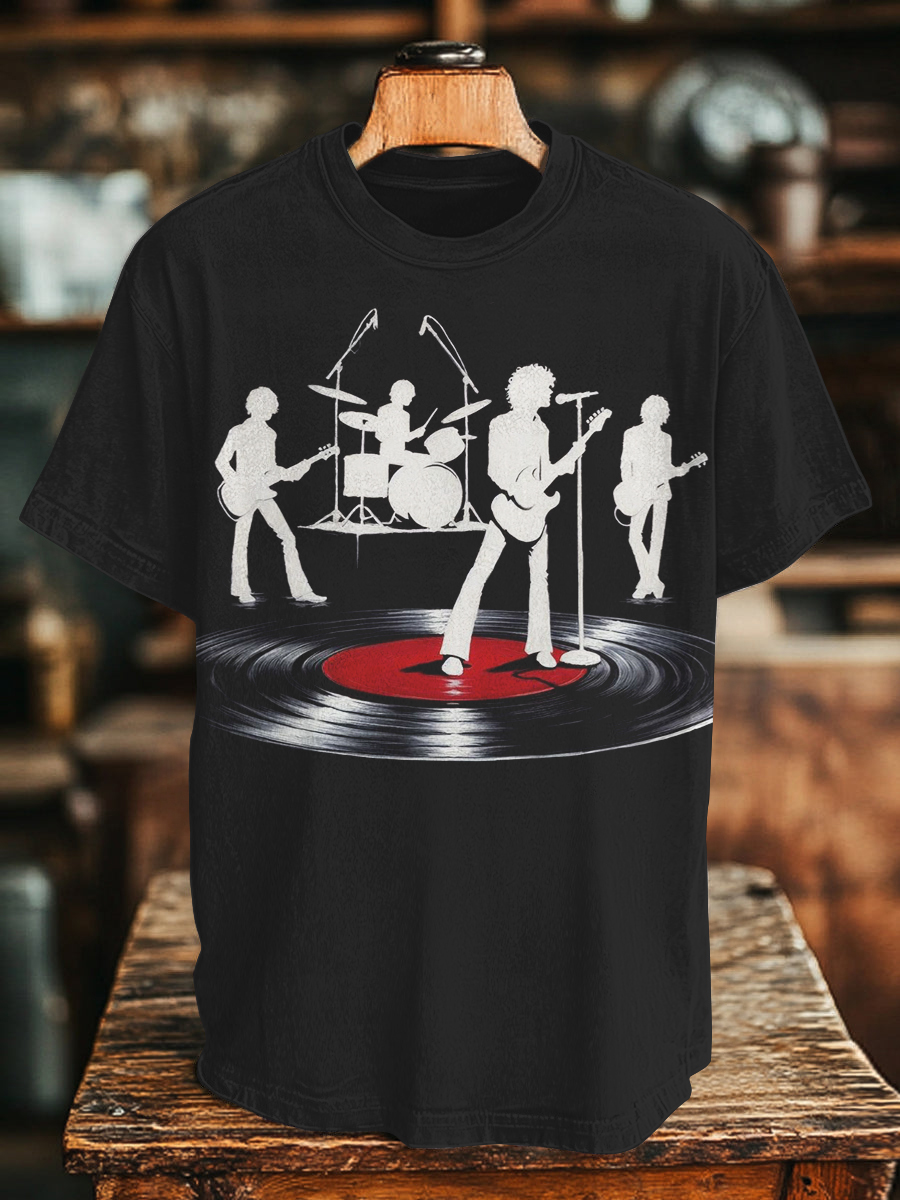 Men's Rock Band Vinyl Record Graphic Print Casual T-Shirt