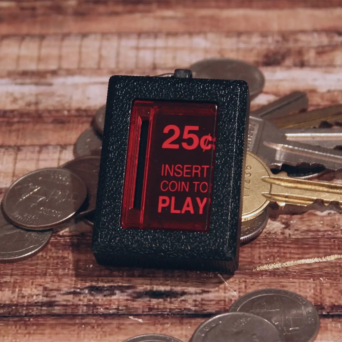 Insert Coin Key Chain Retro Accurate Replica Arcade Light Up LED Button