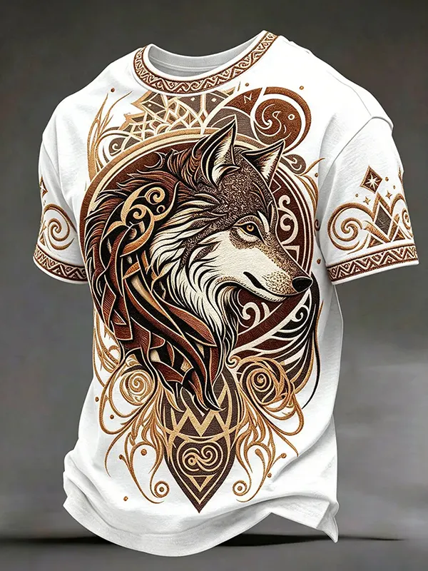 Men's Wolf Aboriginal Pattern Art Print T-Shirt
