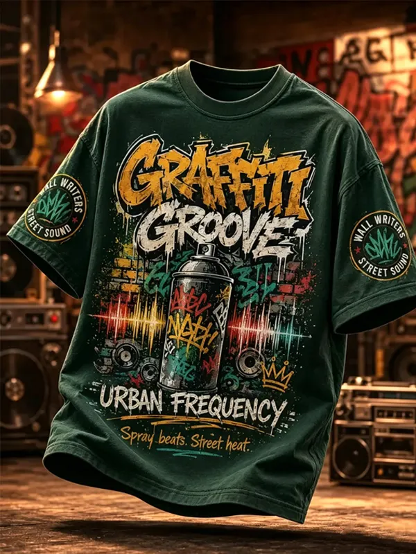 Men's Graffiti Groove Urban Street Art Spray Can Hip Hop Art Print T-Shirt