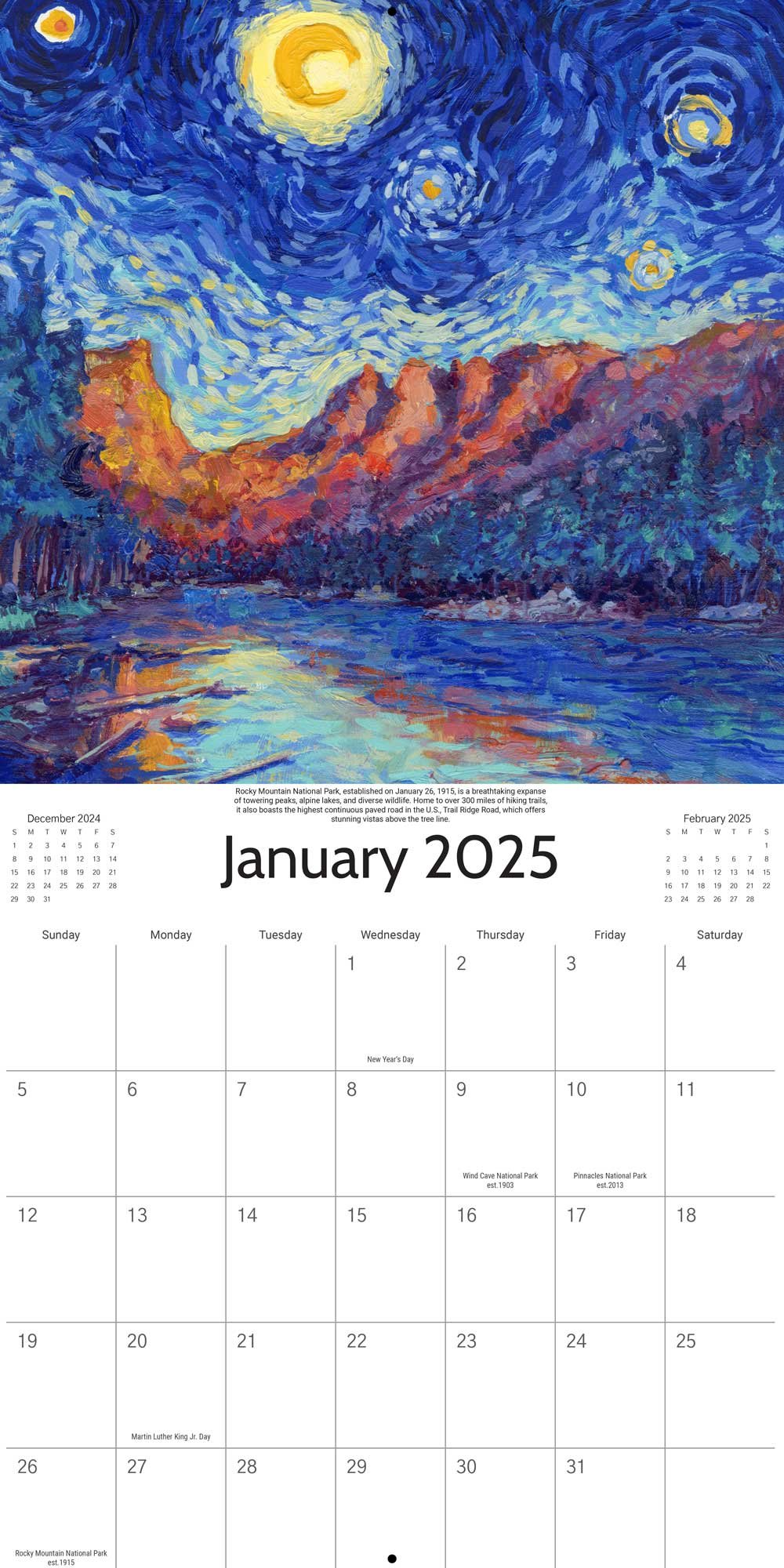 🎨2025 Starry Night National Park Calendar