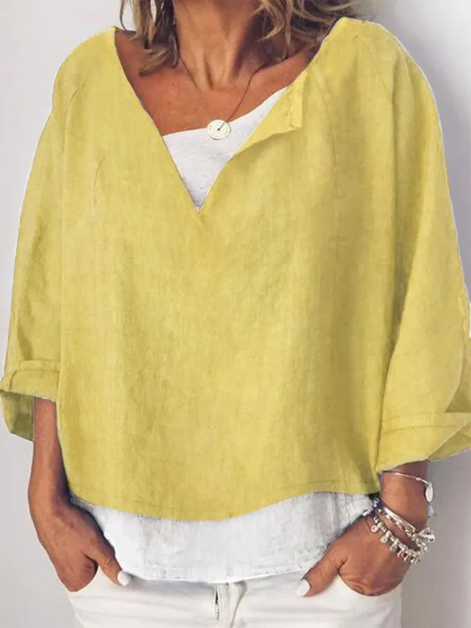 Women's V-Neck Long Sleeve Loose Casual Shirt