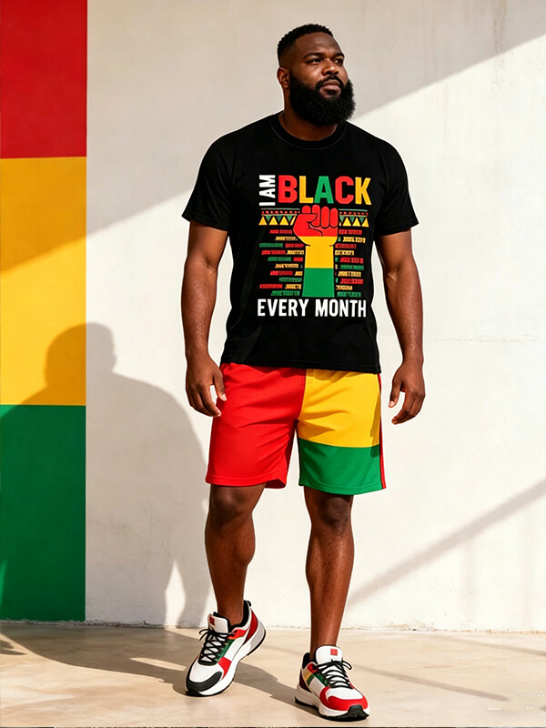 Men's I Am Black Every Month Art Print T-Shirt Shorts Set