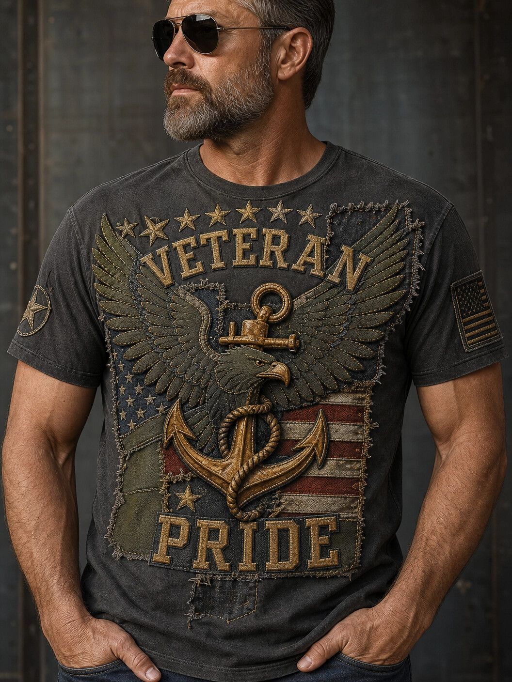 Men's Veteran Pride Eagle And Flag Print Casual T-Shirt