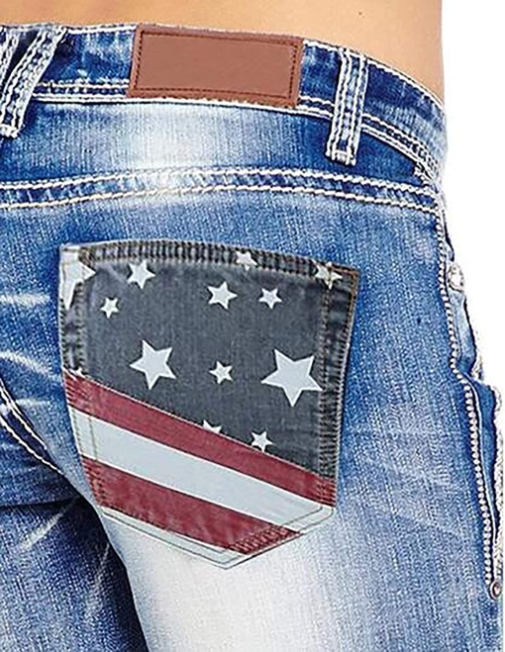 Mounoth American Flag Stretch Washed Bootcut Jeans