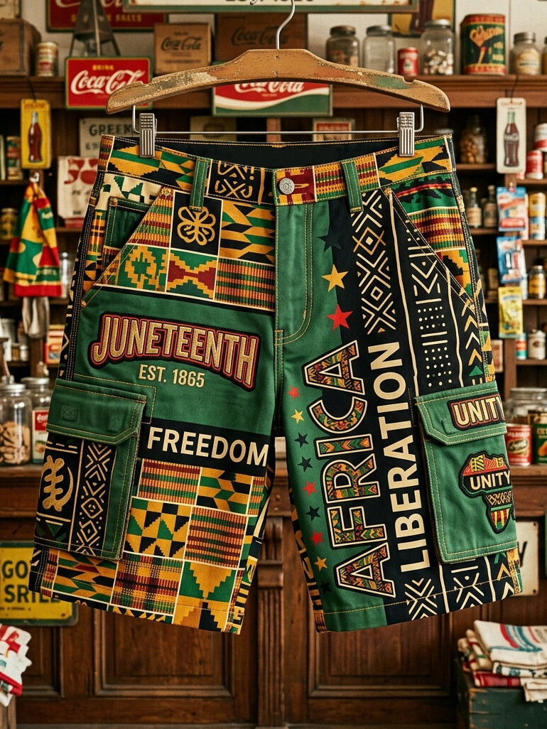 Men's Juneteenth 1865 African Freedom Unity Tribal Pattern Print Casual Shorts