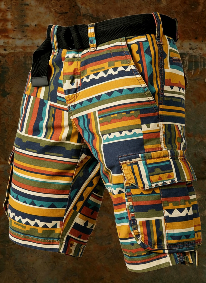 Men's Western Style Colorful Geometric Patchwork Ethnic Print Casual Shorts