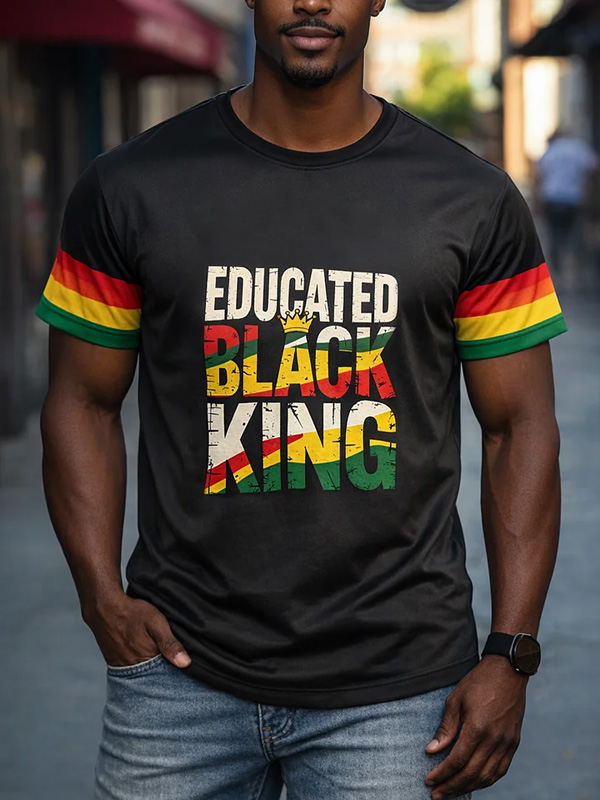 Men's Reggae Educated Black King Print Casual T-Shirt