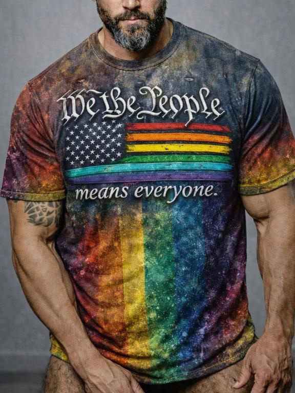 Men's We The People Means Everyone Flag Rainbow Print Casual T-Shirt