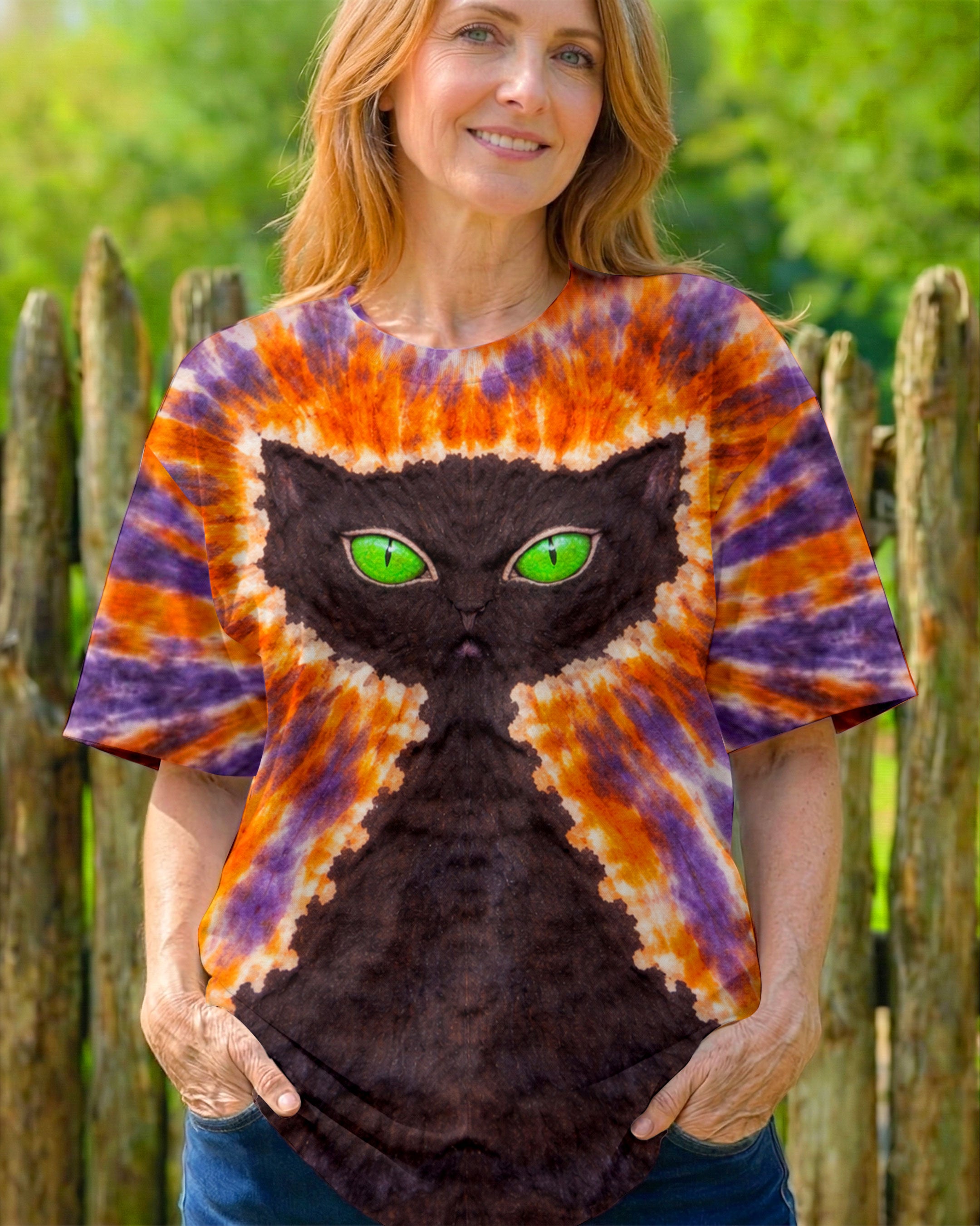 BLACK CAT PURPLE & ORANGE SWIRL ALL OVER PRINT - TLHN3103263