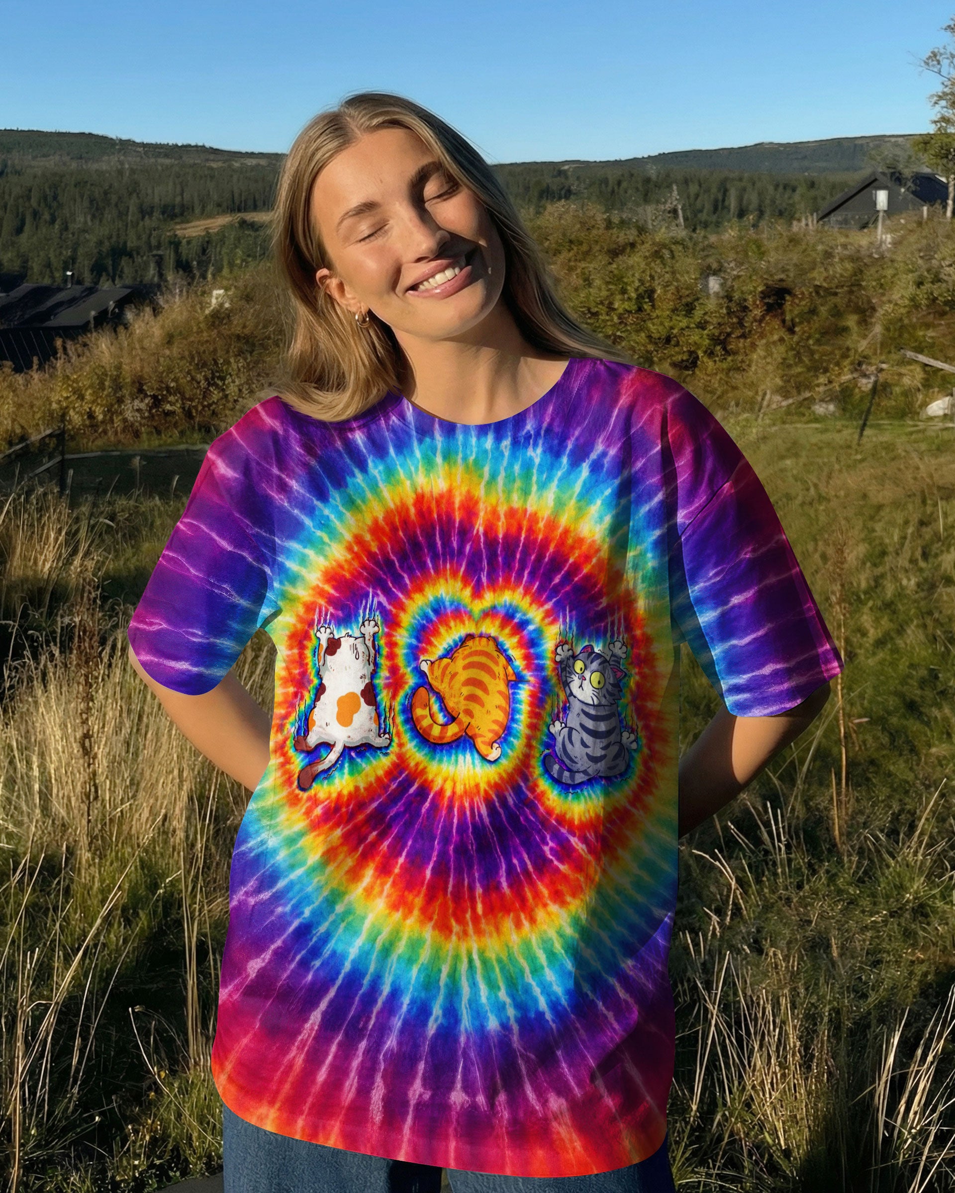 FUNNY THREE CAT COLORFUL SWIRL ALL OVER PRINT   - TLTW2802262
